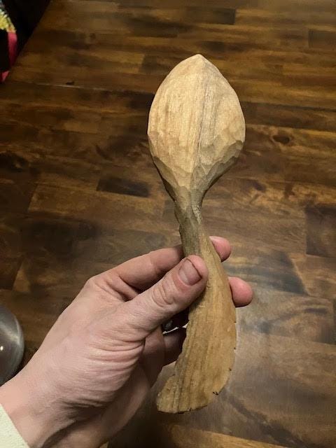 Hand-Carved Wooden Feather Spoon