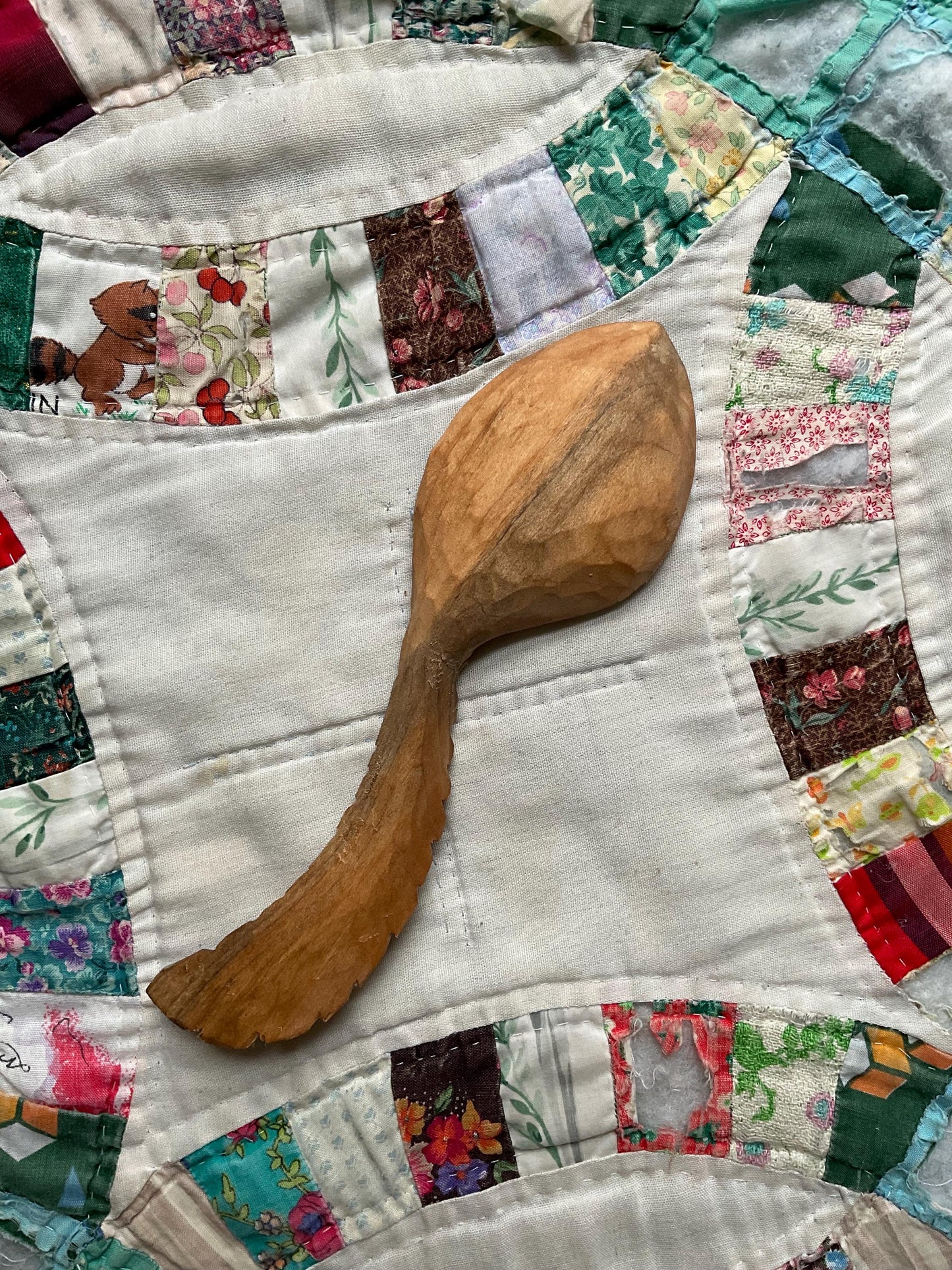 Hand-Carved Wooden Feather Spoon