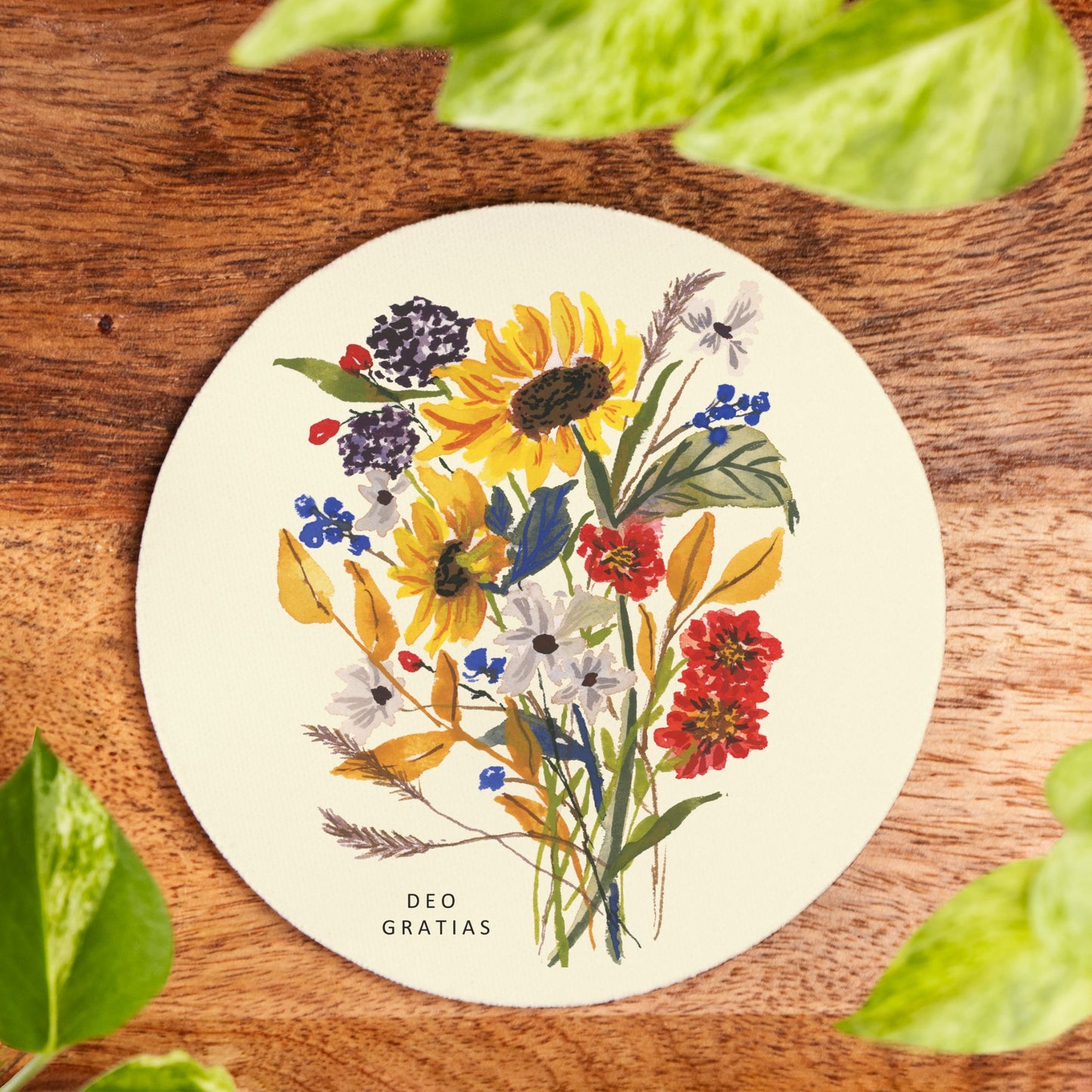 Watercolor Sunflower Coasters Neoprene Back (Round) 4PK