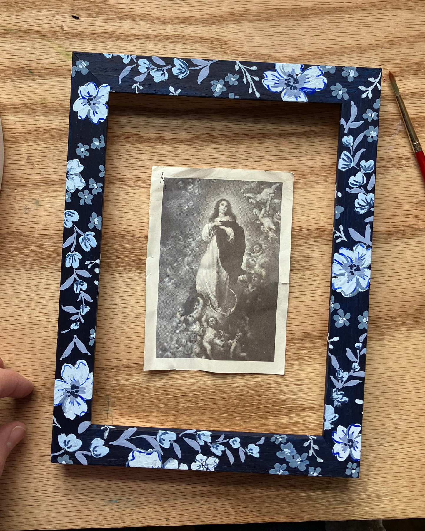 Blue Floral Hand-painted Wooden Frame 5x7