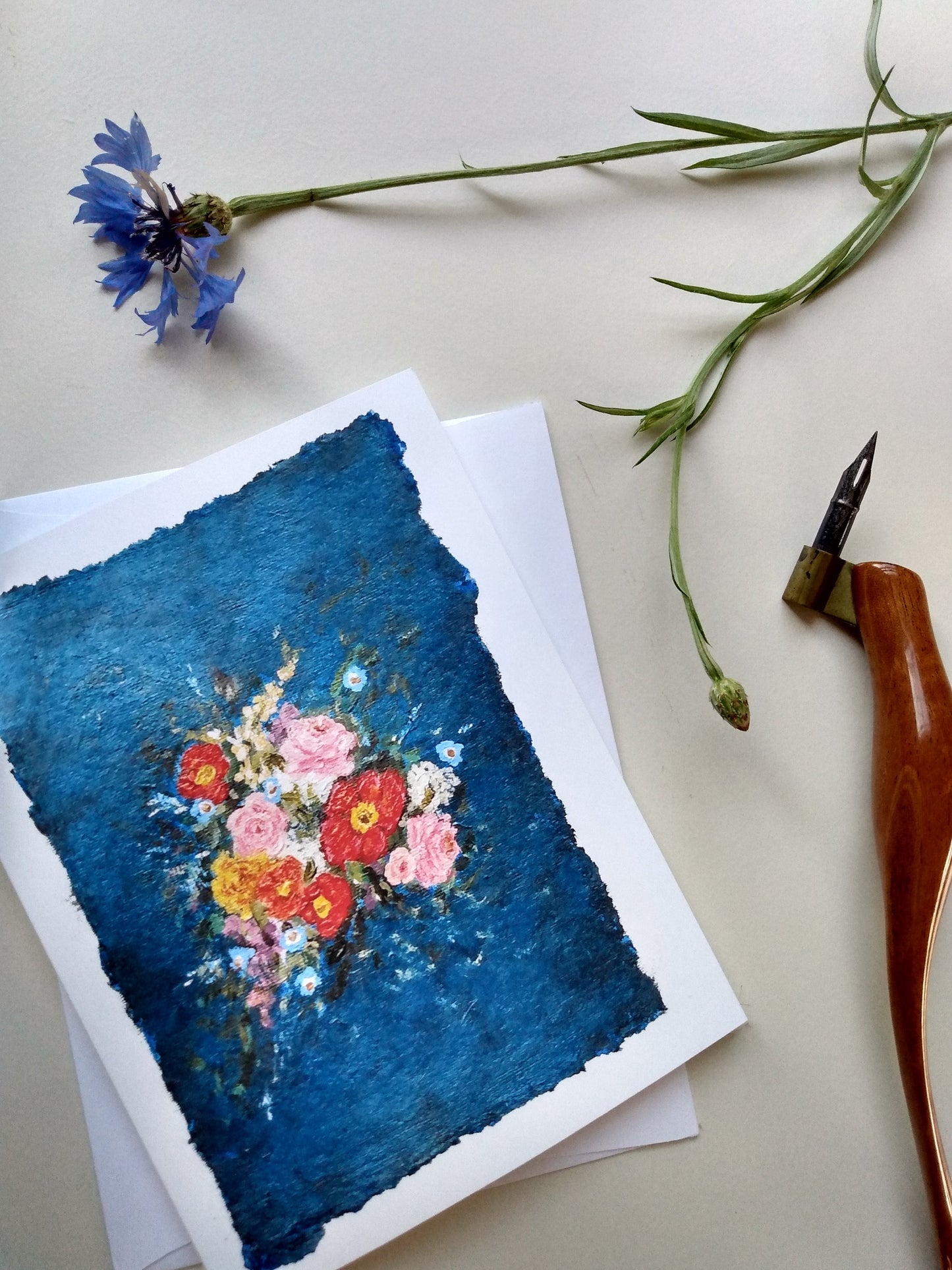 "Moody Blue" Floral Bouquet Greeting Card