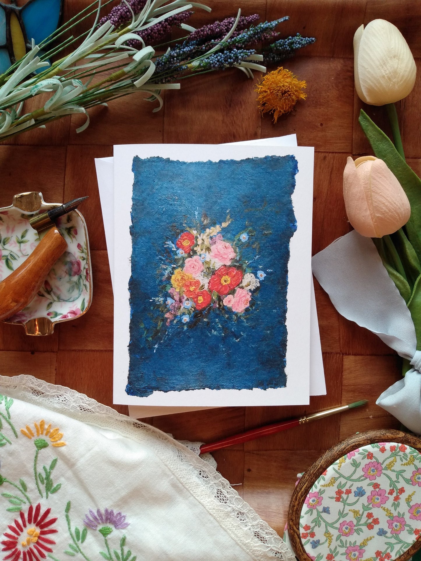 "Moody Blue" Floral Bouquet Greeting Card