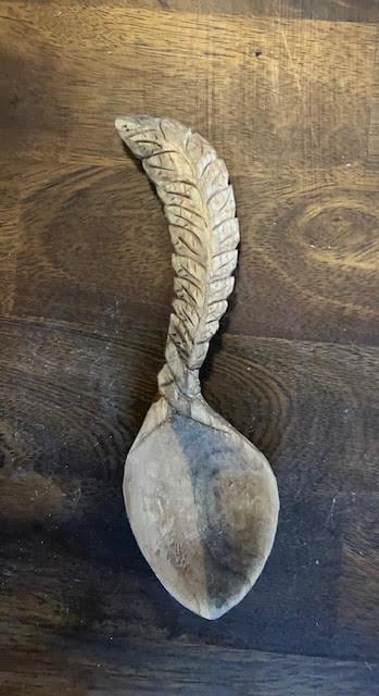Hand-Carved Wooden Feather Spoon
