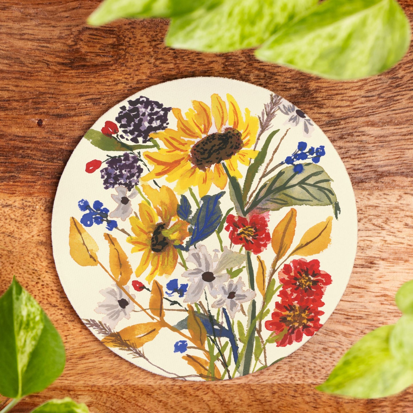 Watercolor Sunflower Coasters Neoprene Back (Round) 4PK