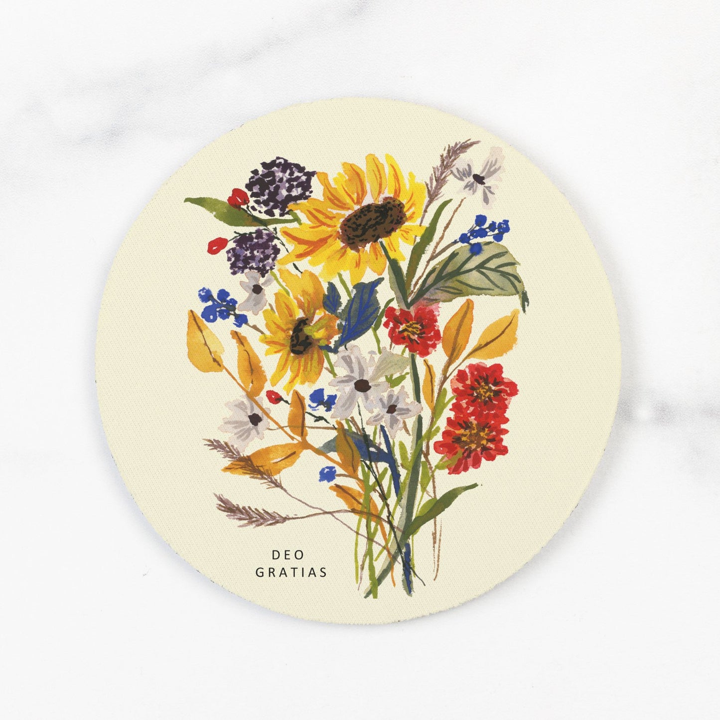 Watercolor Sunflower Coasters Neoprene Back (Round) 4PK