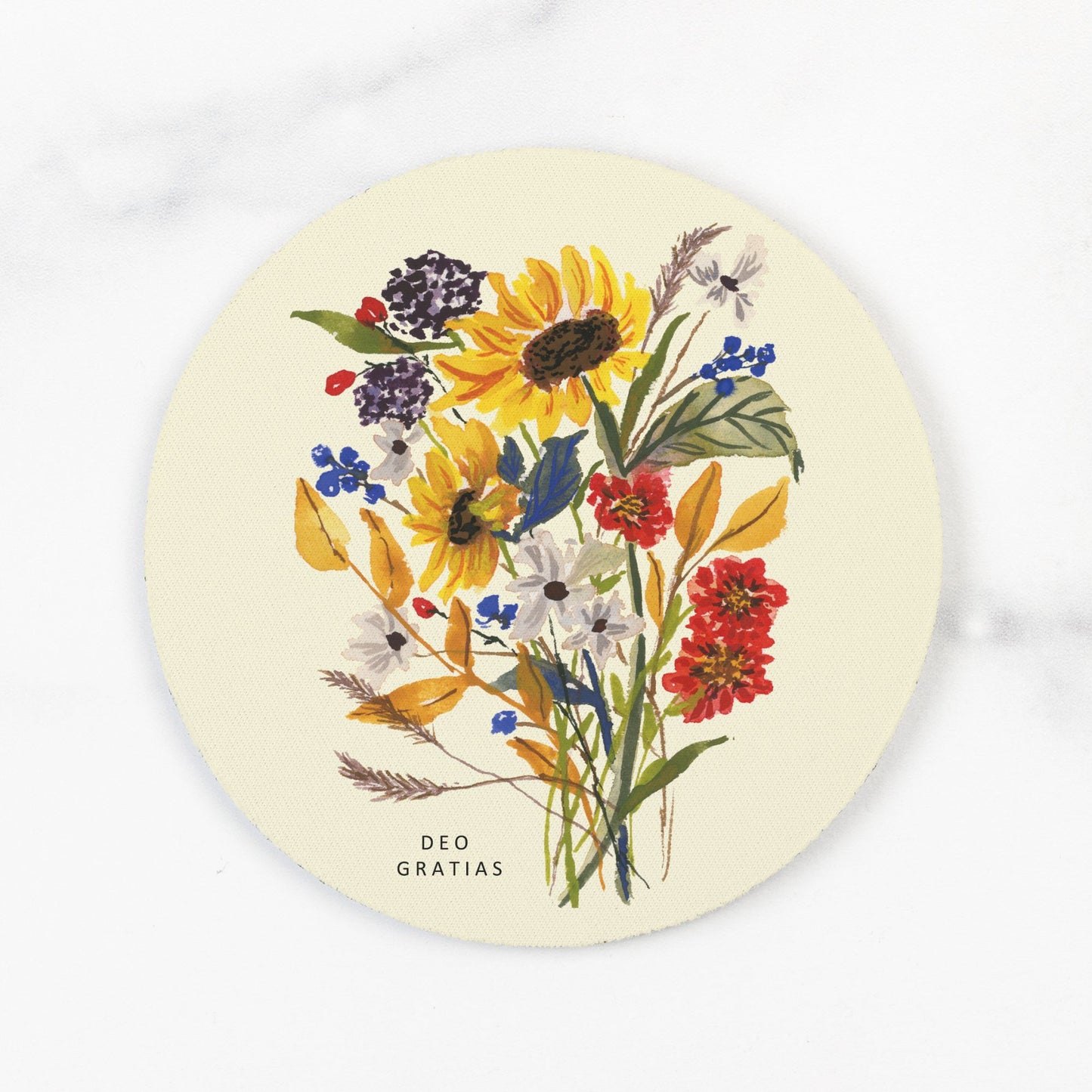 Watercolor Sunflower Coasters Neoprene Back (Round) 4PK