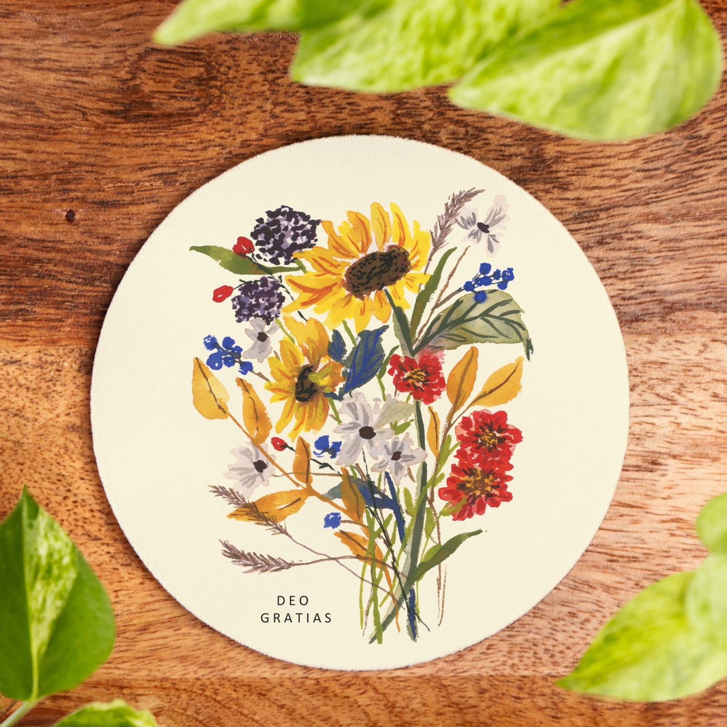 Watercolor Sunflower Coasters Neoprene Back (Round) 4PK