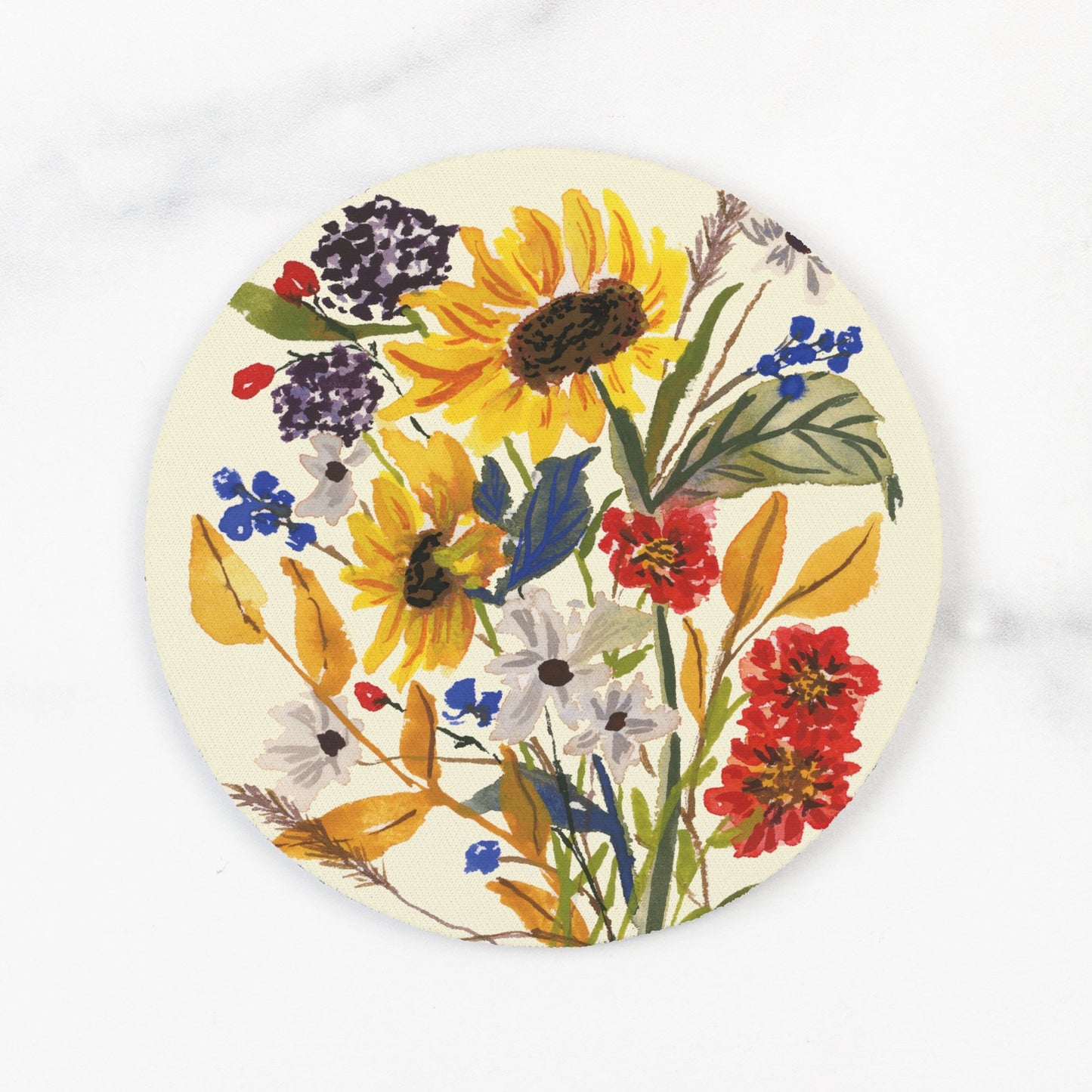 Watercolor Sunflower Coasters Neoprene Back (Round) 4PK
