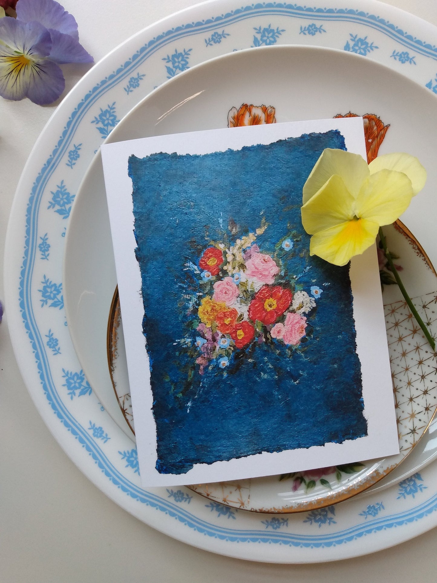 "Moody Blue" Floral Bouquet Greeting Card