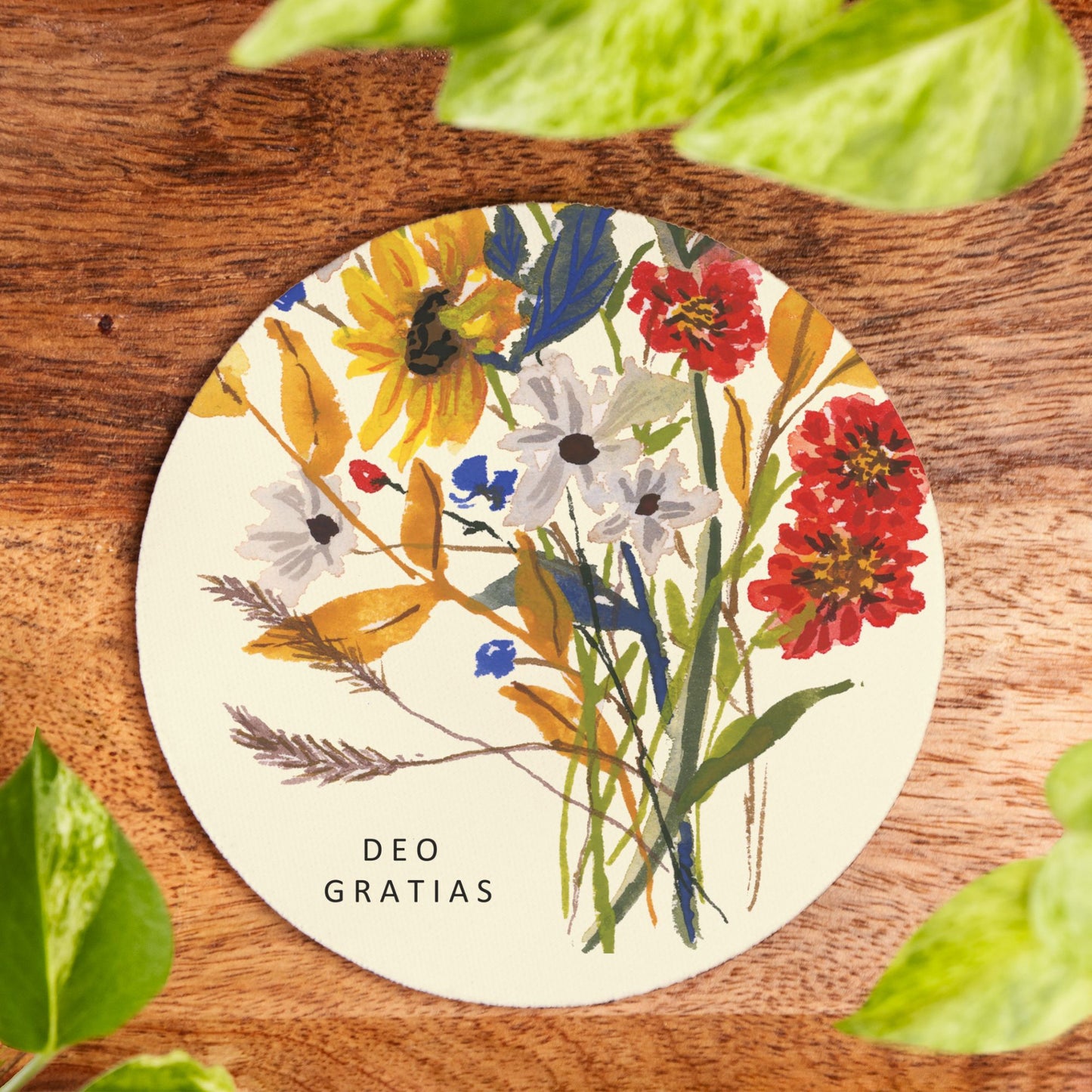 Watercolor Sunflower Coasters Neoprene Back (Round) 4PK